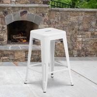 Flash Furniture CH-31320-24-WH-GG 24-inch Backless White Metal Counter Height Stool in White